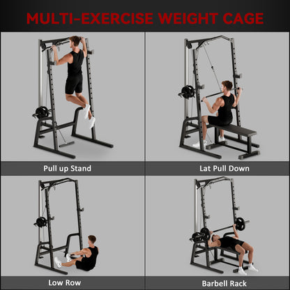 Power Cage Power Rack with 15-Level Squat Rack, Cable Pulley System, Lat Pulldown & Pull Up Bar