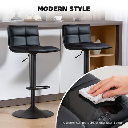 Set of Two Modern Faux Leather Bar Stools - Black