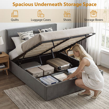 Double Bed Frame Gas End Lift Under Bed Storage Upholstered Platform Bed Tufted Headboard for 140 x 190 cm Mattress
