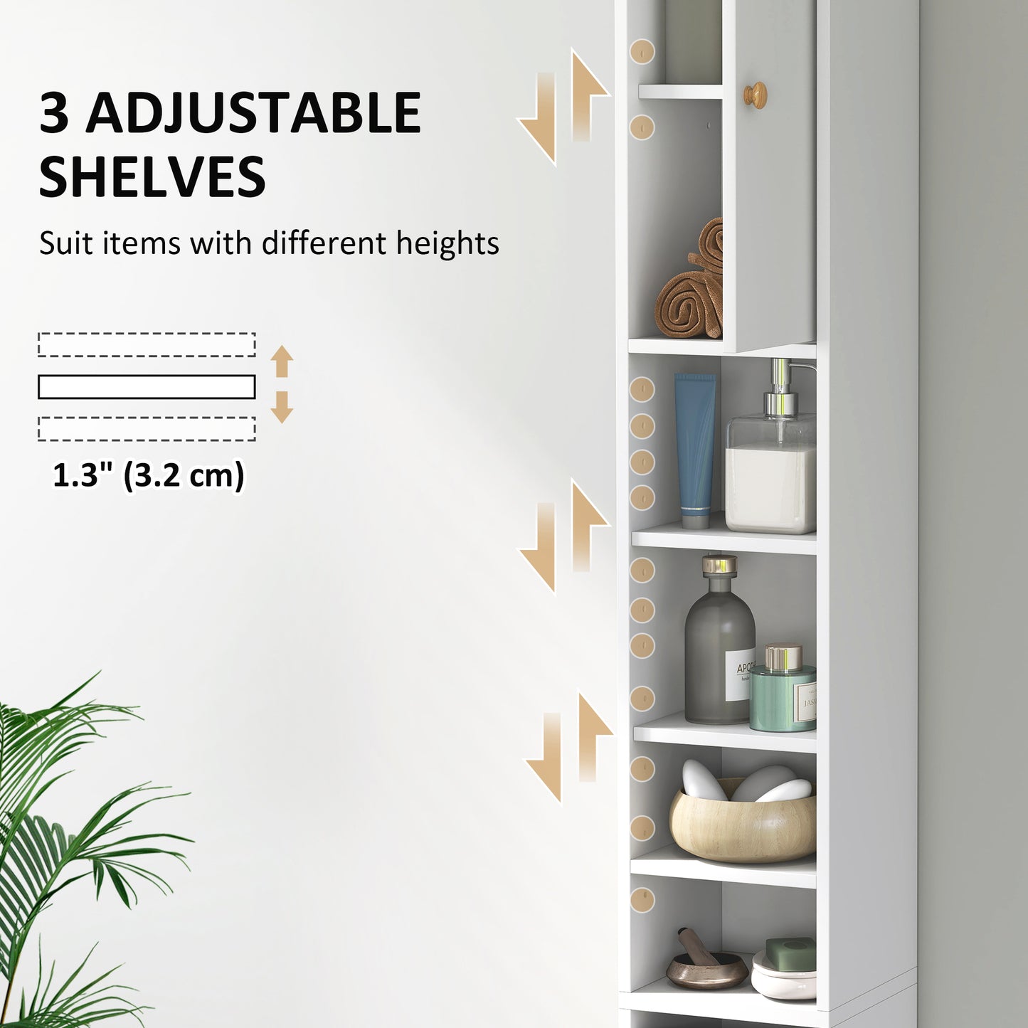 178 cm Narrow Tall Bathroom Cabinet - White