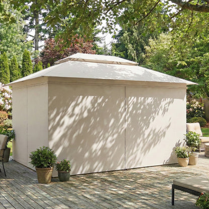 3 x 4 m Outdoor Garden Gazebo with Netting and Curtains, UPF50+ Patio Gazebo Permanent Pavilion Canopy, Beige