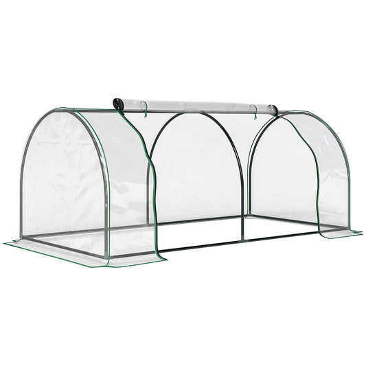 Tunnel Greenhouse Green Grow House for Garden Outdoor, Steel Frame, PVC Cover, Transparent, 200 x 100 x 80cm