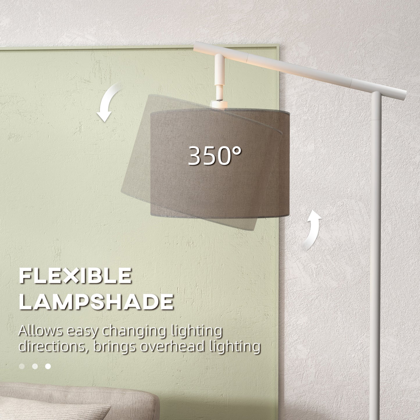 Metal Frame Floor Lamp with 350 Degree Rotating Lampshade, for Living Room and Bedroom, LED Bulb Included, Grey
