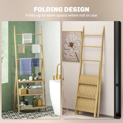 Three-Shelf Bamboo Storage Unit, with Towel Racks - Natural Finish