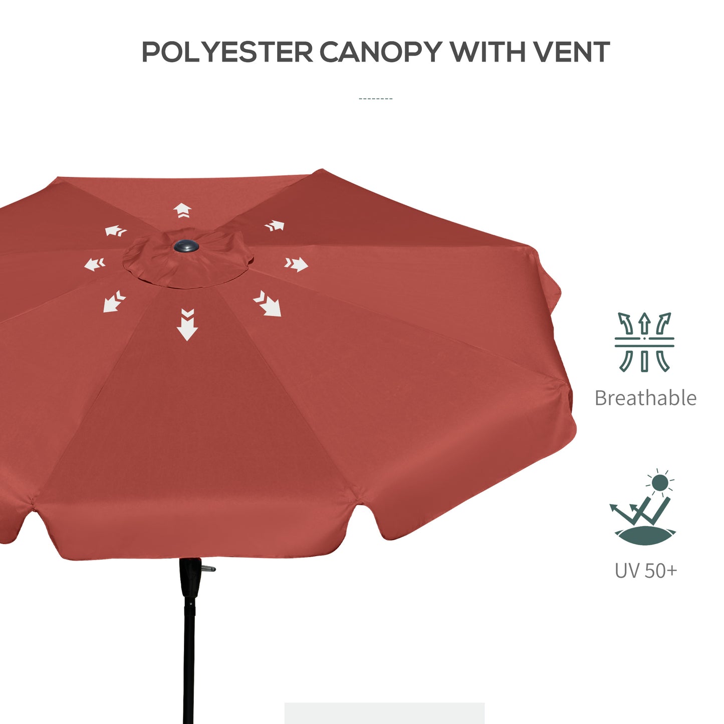 2.7m Patio Parasol Garden Umbrellas Outdoor Sun Shade Table Umbrella with Tilt, Crank, 8 Ribs, Ruffles, Wine Red