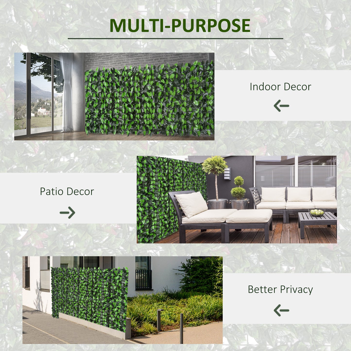 Artificial Leaf Hedge Screen Privacy Fence Panel for Garden Outdoor Indoor Decor 3M x 1M Light Green and Dark Green
