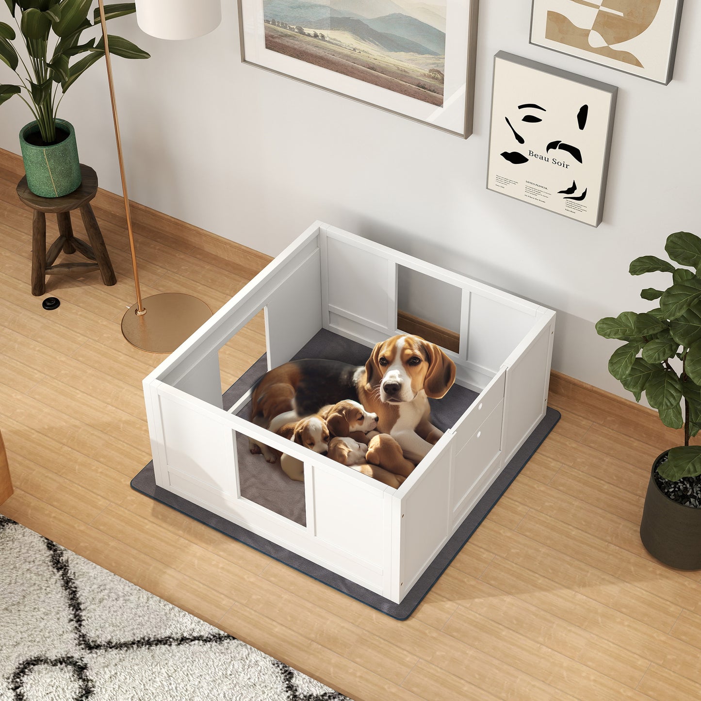 Whelping Box for Dogs with Whelping Pad, Adjustable Entrance, Non-slip Foot Pads, for Medium Dogs, 100 x 96cm