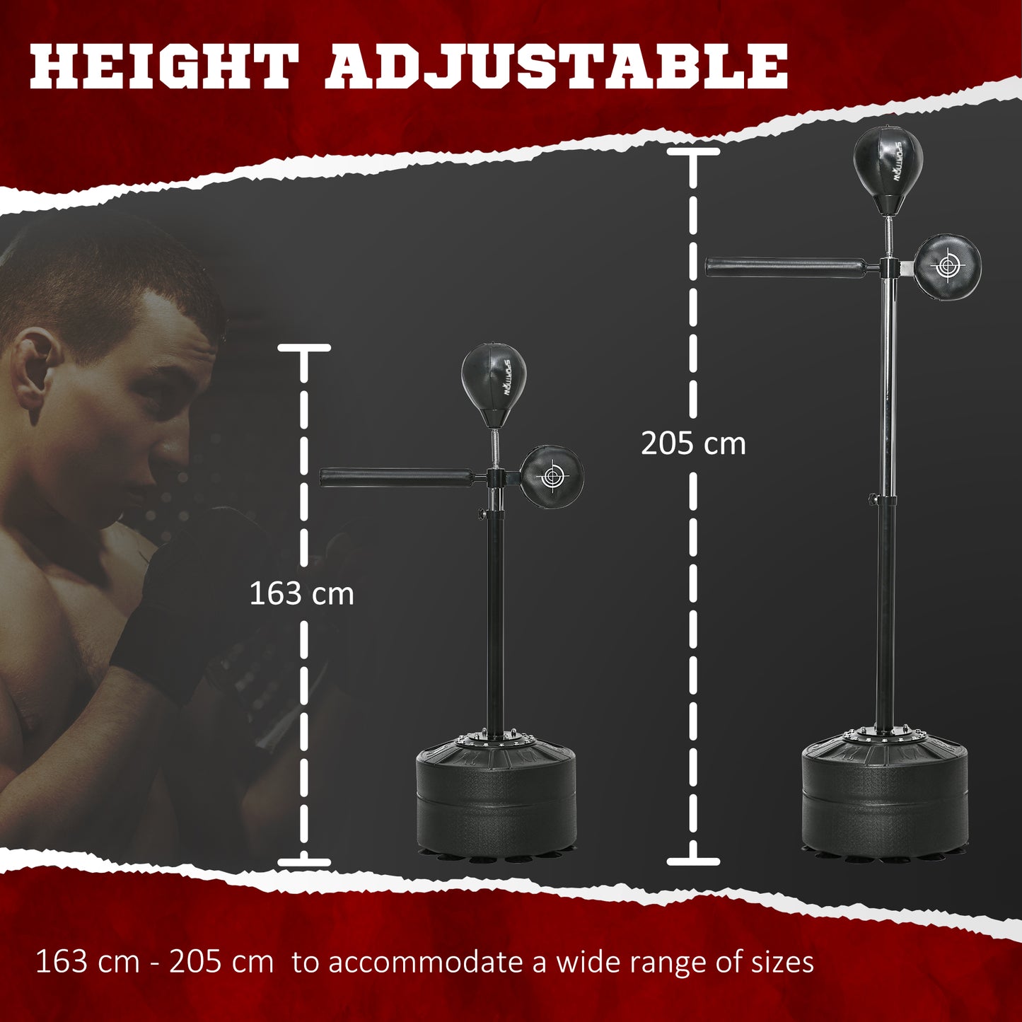 Adjustable Speed Bag, Boxing Bag, with Stand, Reflex Bar, Punching Pad, Black