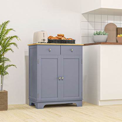 Side Storage Multi-use Sideboard Table Kitchen Floor Cabinet with Solid Wood Top, Adjustable Shelf, Drawer, Grey