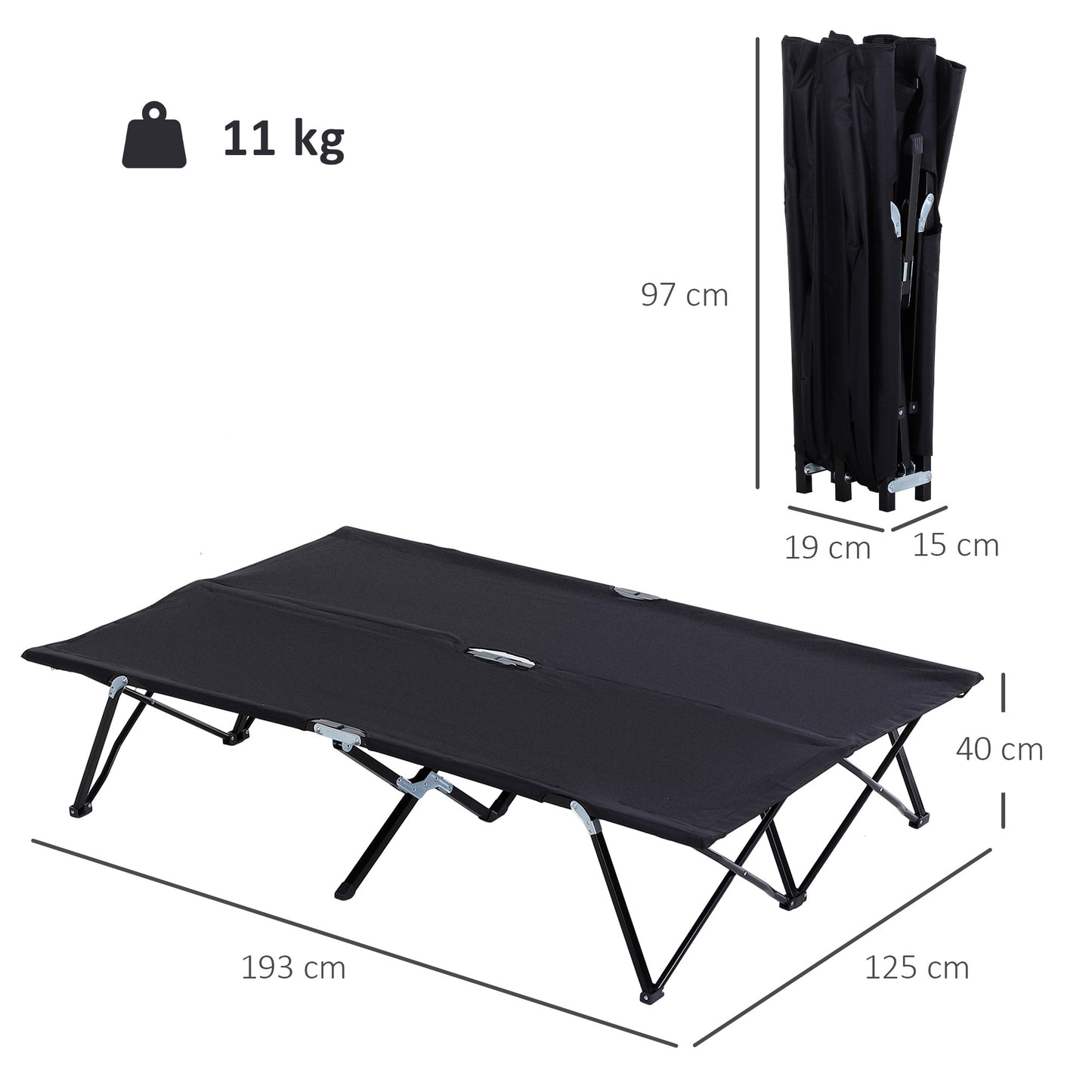 Double Camping Cot Bed, with Bag - Black