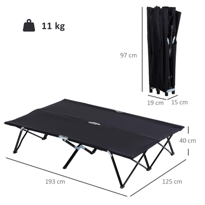 Double Camping Cot Bed, with Bag - Black