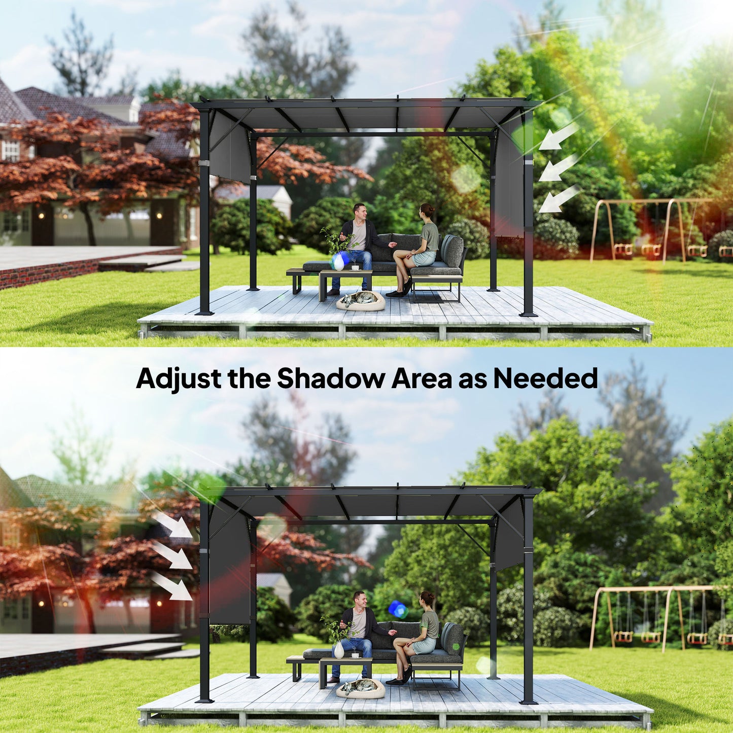 2 Pcs UV Protection Pergola Replacement Canopy, Pergola Shade Cover, Easy to Install, for 3 x 3(m) Pergola, Dark Grey