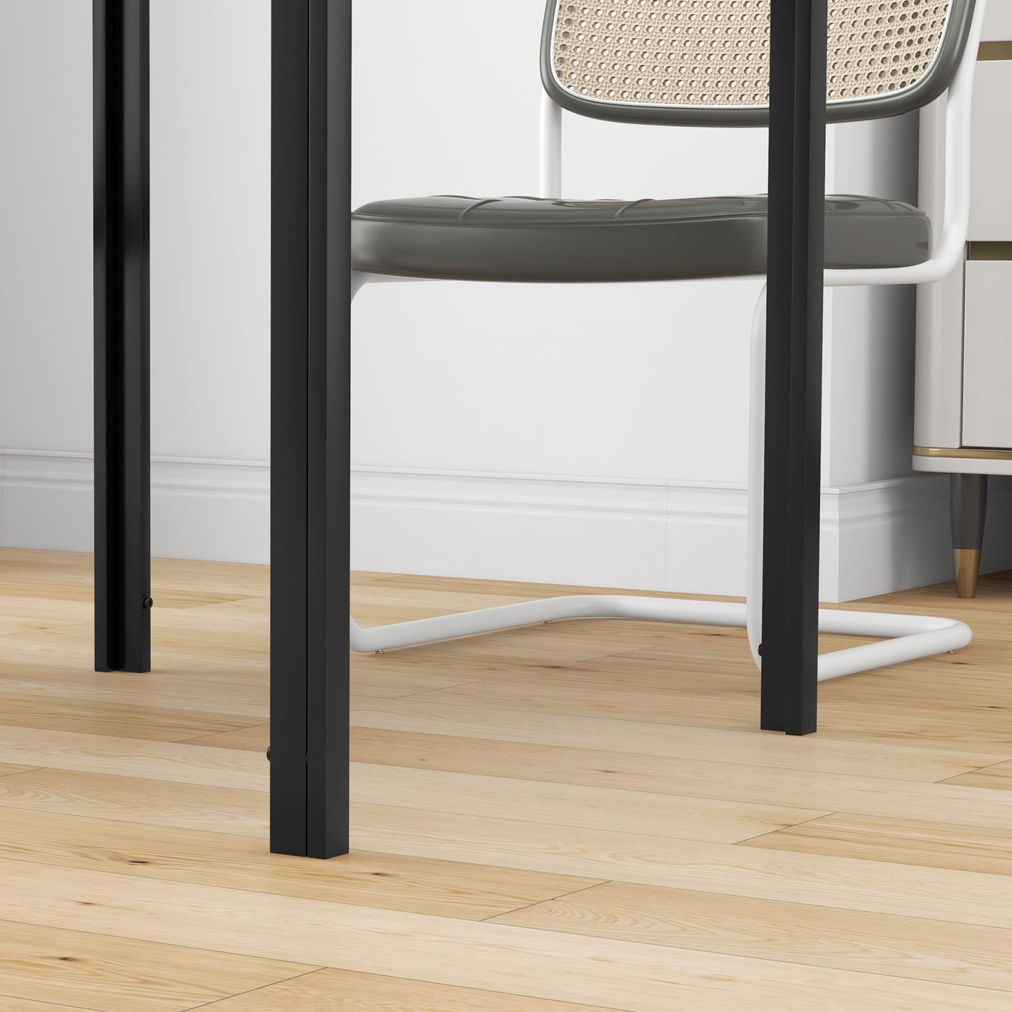 Modern Square Dining Table for 2-4 People, with Glass Top & Metal Legs, Black