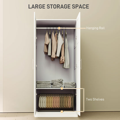 Double Paneled Door Wardrobe, with Shelves - White