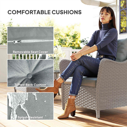 Rattan Garden Chairs Set of 2, Outdoor Rattan Chairs with Cushions, Armrests and High Back