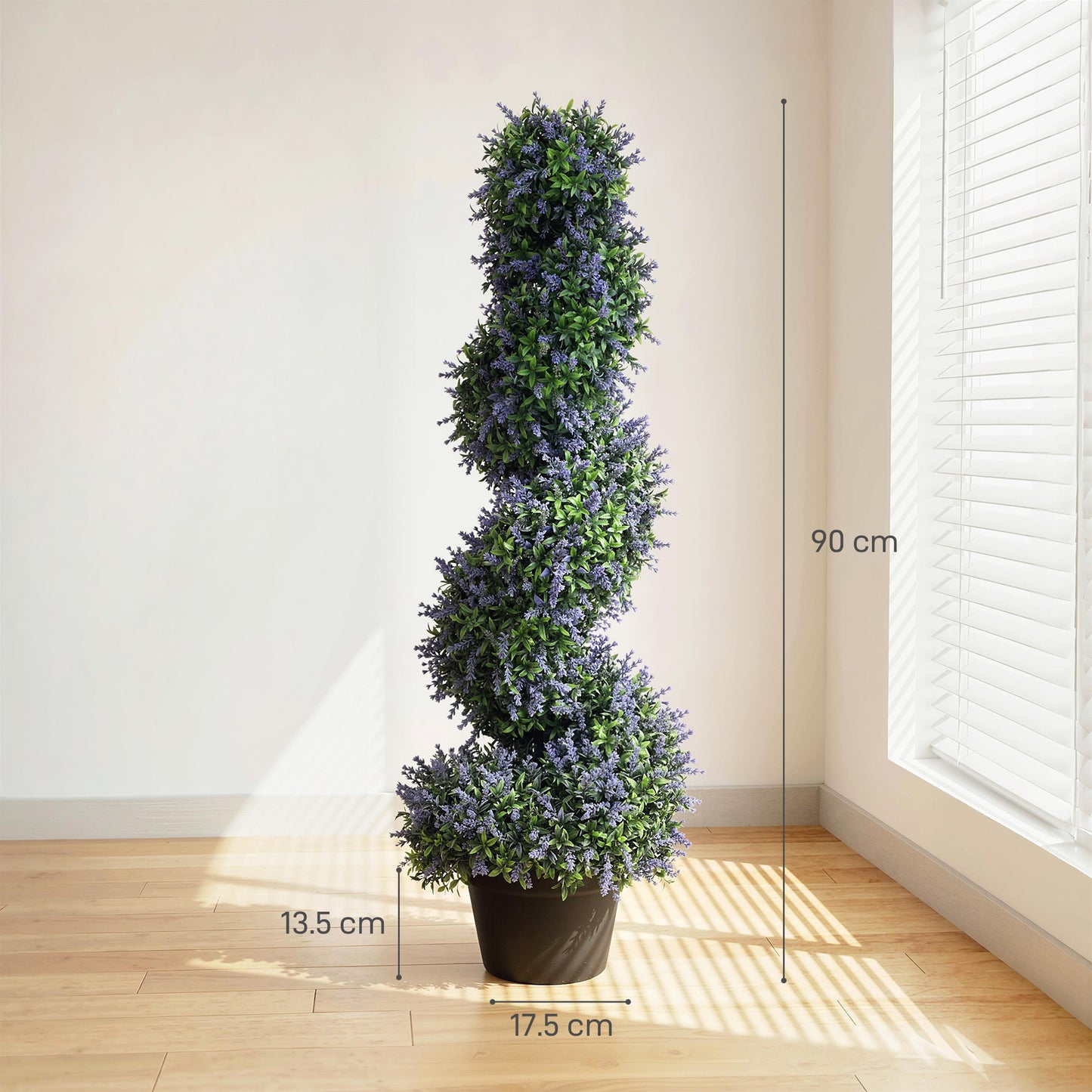 Artificial Lavender Topiary Tree Set of 2, UV Resistant Fake Plants in Pot for Indoor Outdoor Decor, 90 cm, Purple