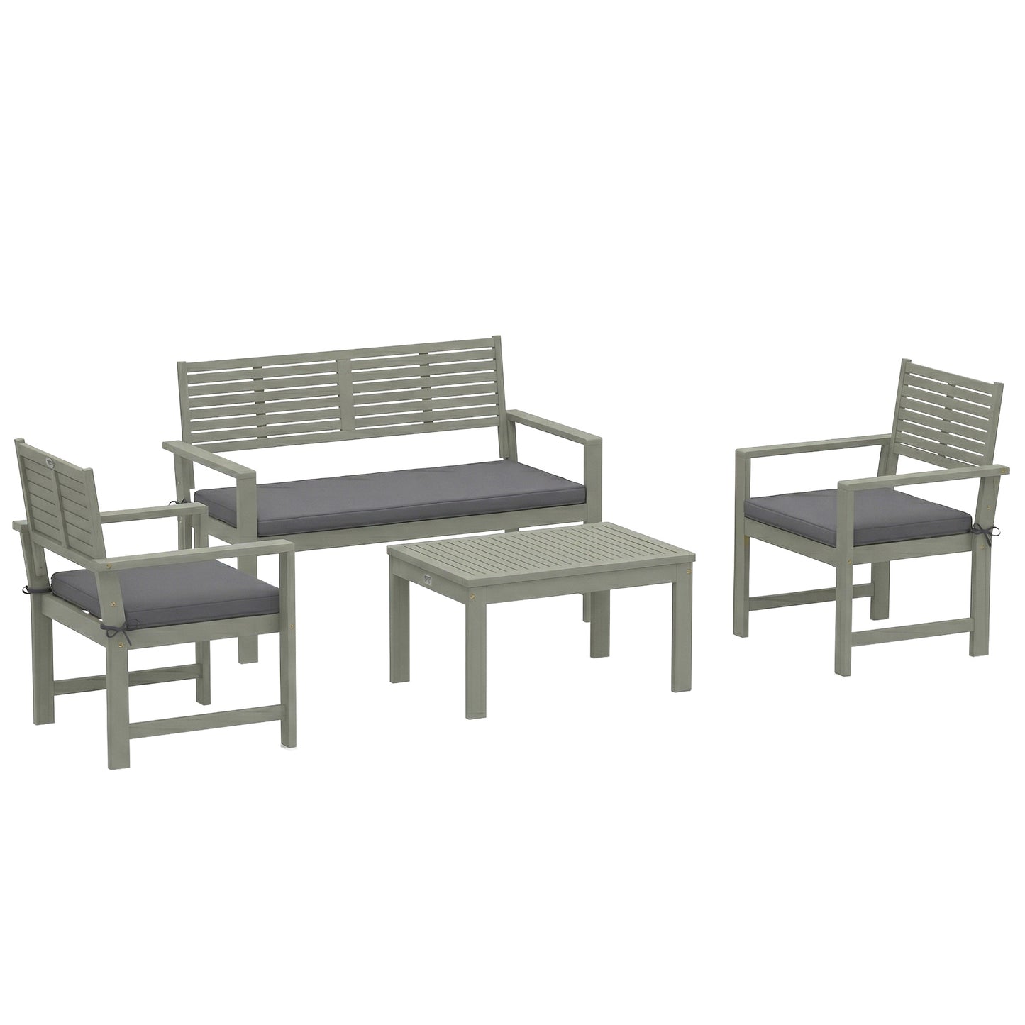 4 Seater Wooden Garden Furniture Set with Loveseat, Armchairs, Table, Acacia Wood Garden Sofa Set, Light Grey