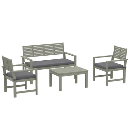 4 Seater Wooden Garden Furniture Set with Loveseat, Armchairs, Table, Acacia Wood Garden Sofa Set, Light Grey