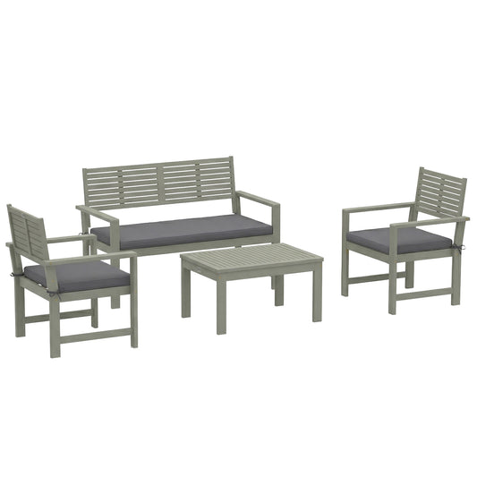 4 Seater Wooden Garden Furniture Set with Loveseat, Armchairs, Table, Acacia Wood Garden Sofa Set, Light Grey