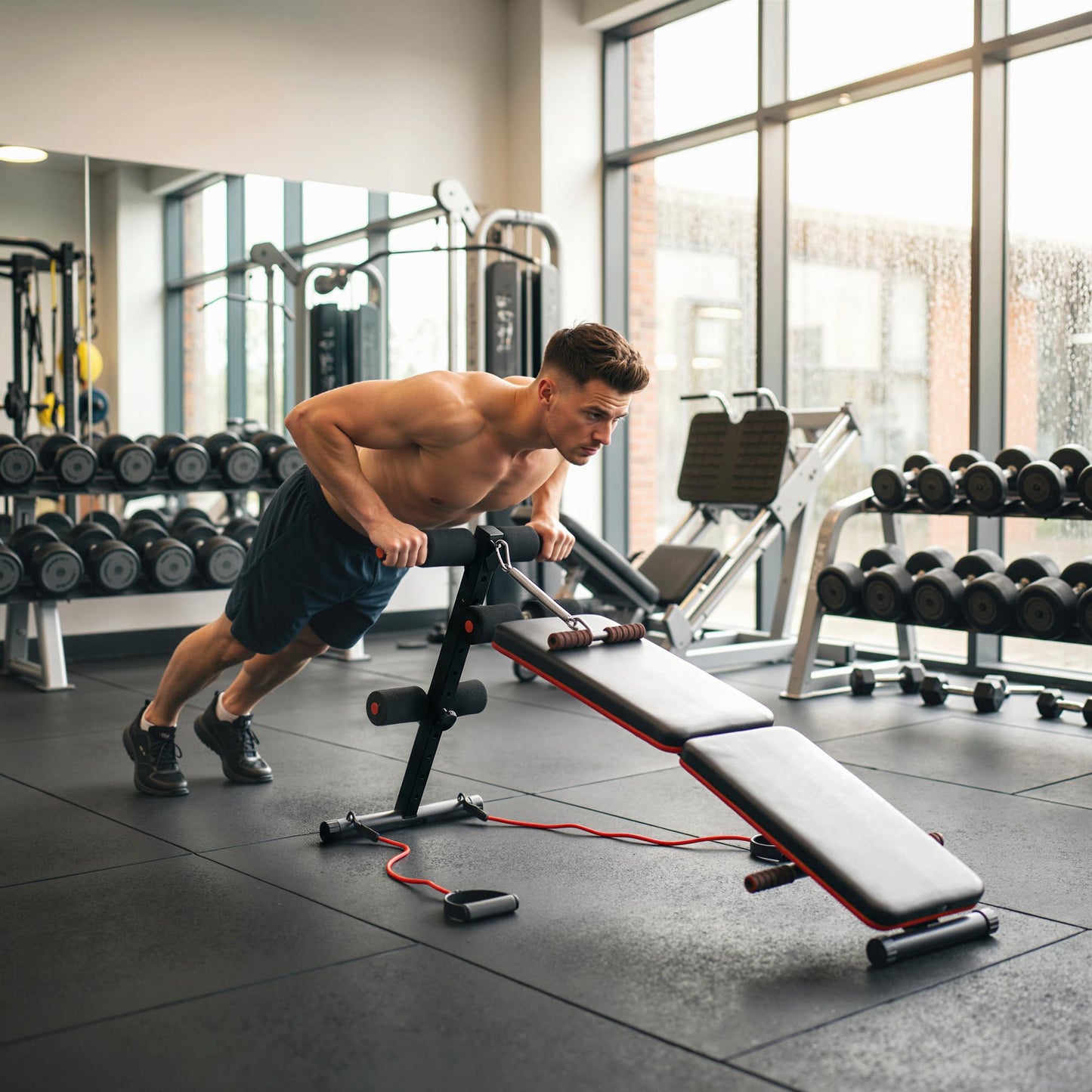 Foldable Sit Up Bench, Adjustable Abdominal Trainer with Resistance Bands