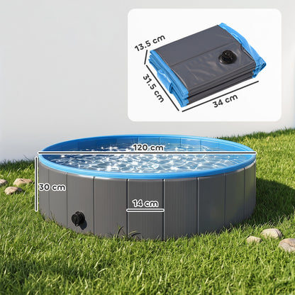 Foldable Dog Pool for Puppies and Ducks Dog Paddling Pool Bath Tub, Dark Grey, 120 x 30cm