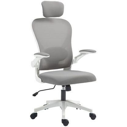 Executive Office Chair, Ergonomic Mesh High Back Desk Chair with Flip-up Armrest, Rotatable Headrest
