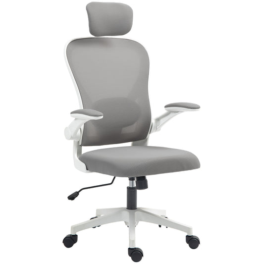 Executive Office Chair, Ergonomic Mesh High Back Desk Chair with Flip-up Armrest, Rotatable Headrest
