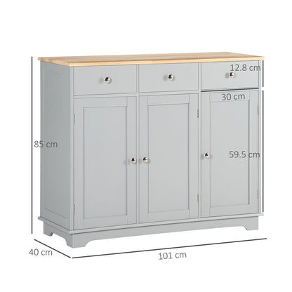 Sideboard with Rubberwood Top and Independent Storage Shelves for Dining Room, Kitchen - Grey