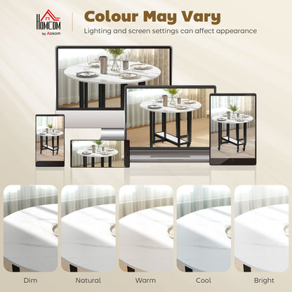Folding Dining Table, Drop Leaf Table with Open Shelf, Rolling Kitchen Table for Dining Room, Small Spaces, White Marble