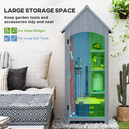 Wooden Garden Storage Shed with 3 Shelves, Outdoor Tool Storage Cabinet with Tilt Roof and Lockable Door