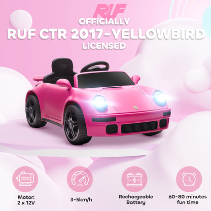 Licensed RUF CTR 2017-Yellowbird Electric Car for Kids, with Remote Control, Soft Start, MP3 Player, LED Lights, Pink
