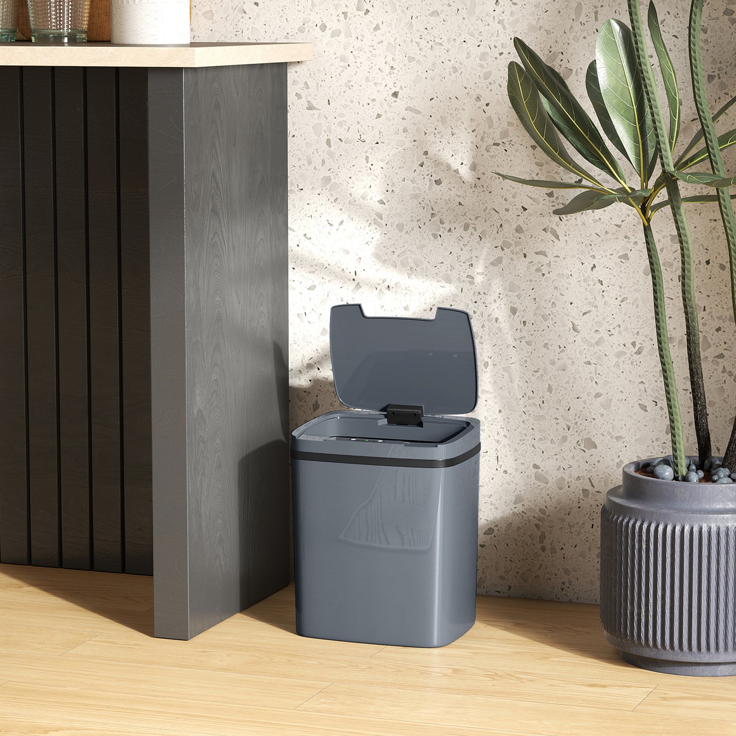 15L Sensor Bin, Automatic Touchless Kitchen Bin, Easy Clean, Battery Operated for Home Office, Bedroom, Bathroom, Grey