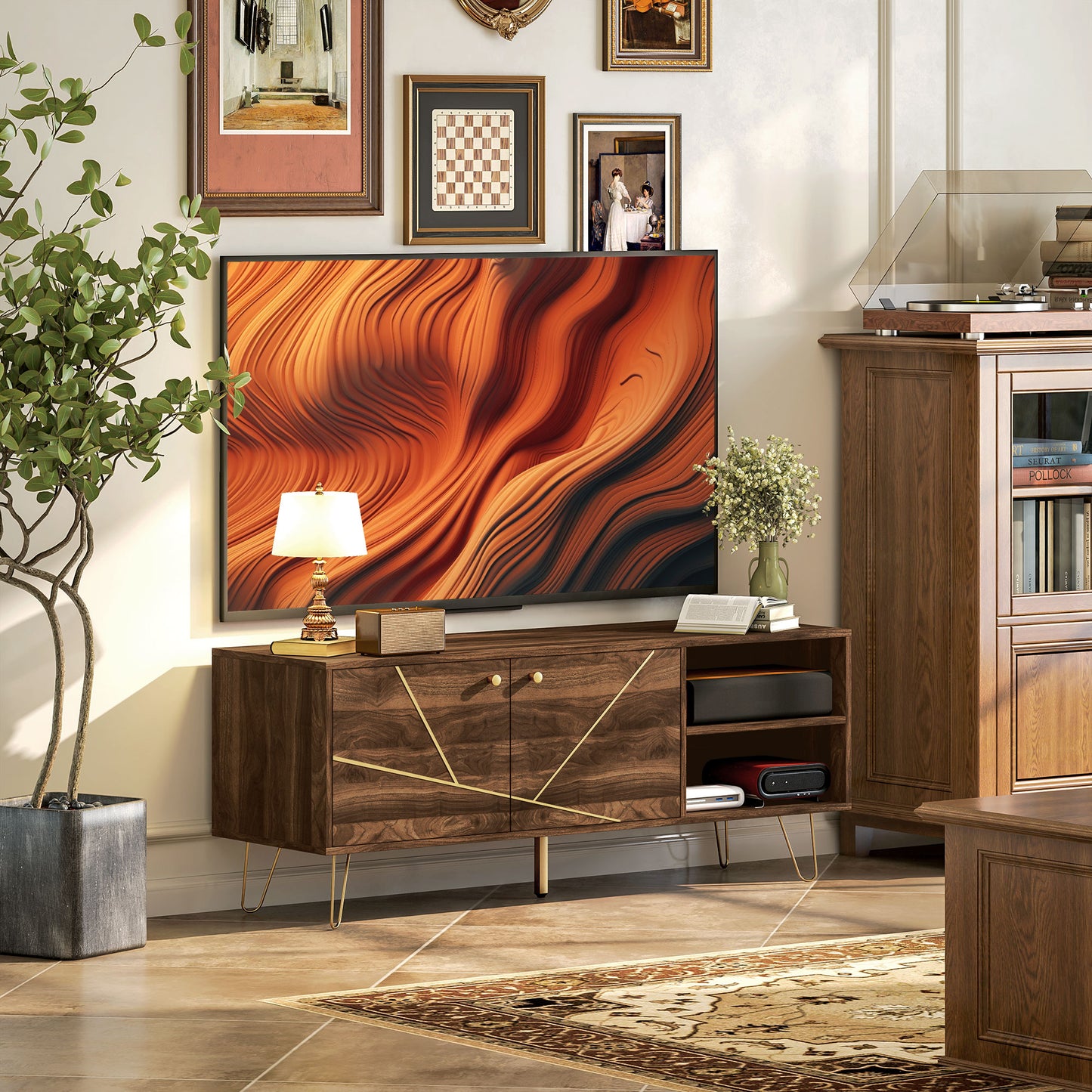TV Stand Cabinet for up to 60 Inch TV, Modern 130cm TV Unit with Adjustable Shelves and Hairpin Legs