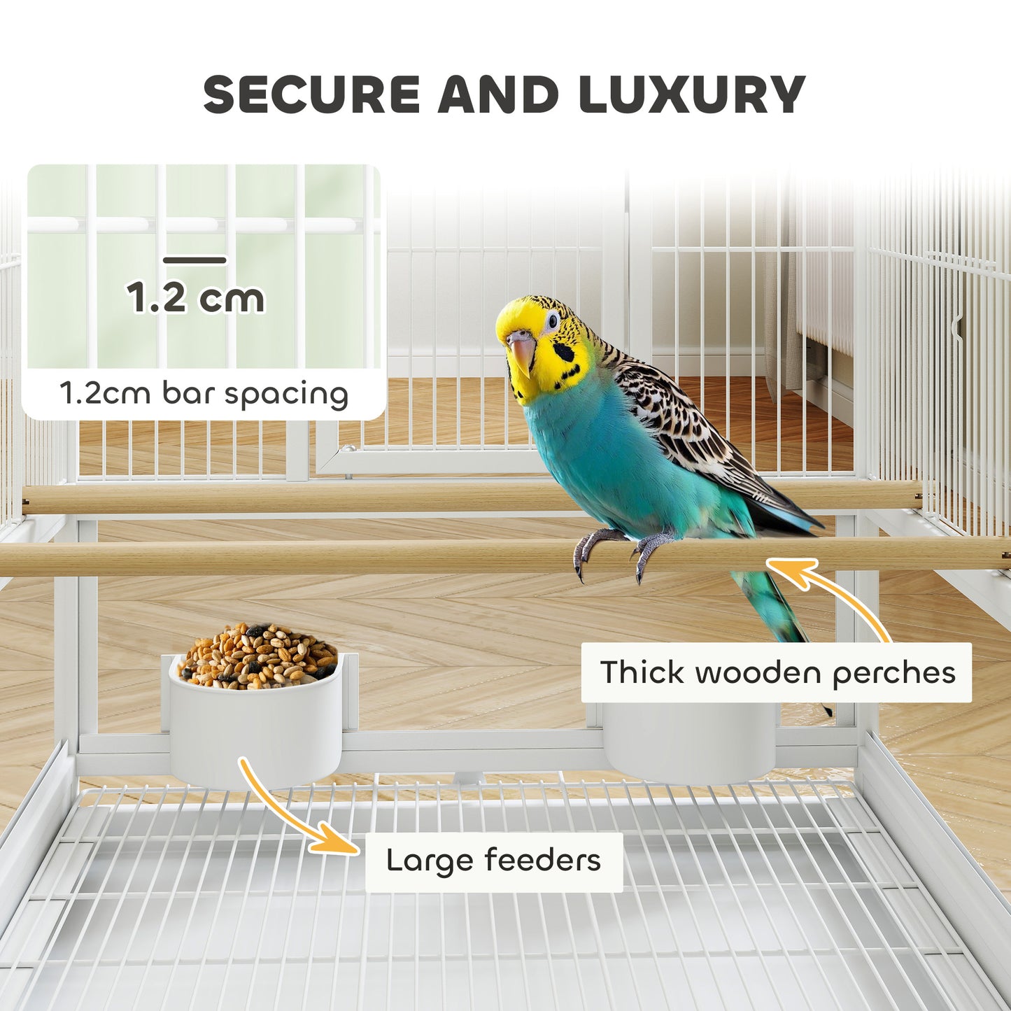 Bird Cage with Rolling Stand, Acrylic Viewing Panels, Storage Shelf, for Budgie, Parakeet, 48 x 46 x 83 cm