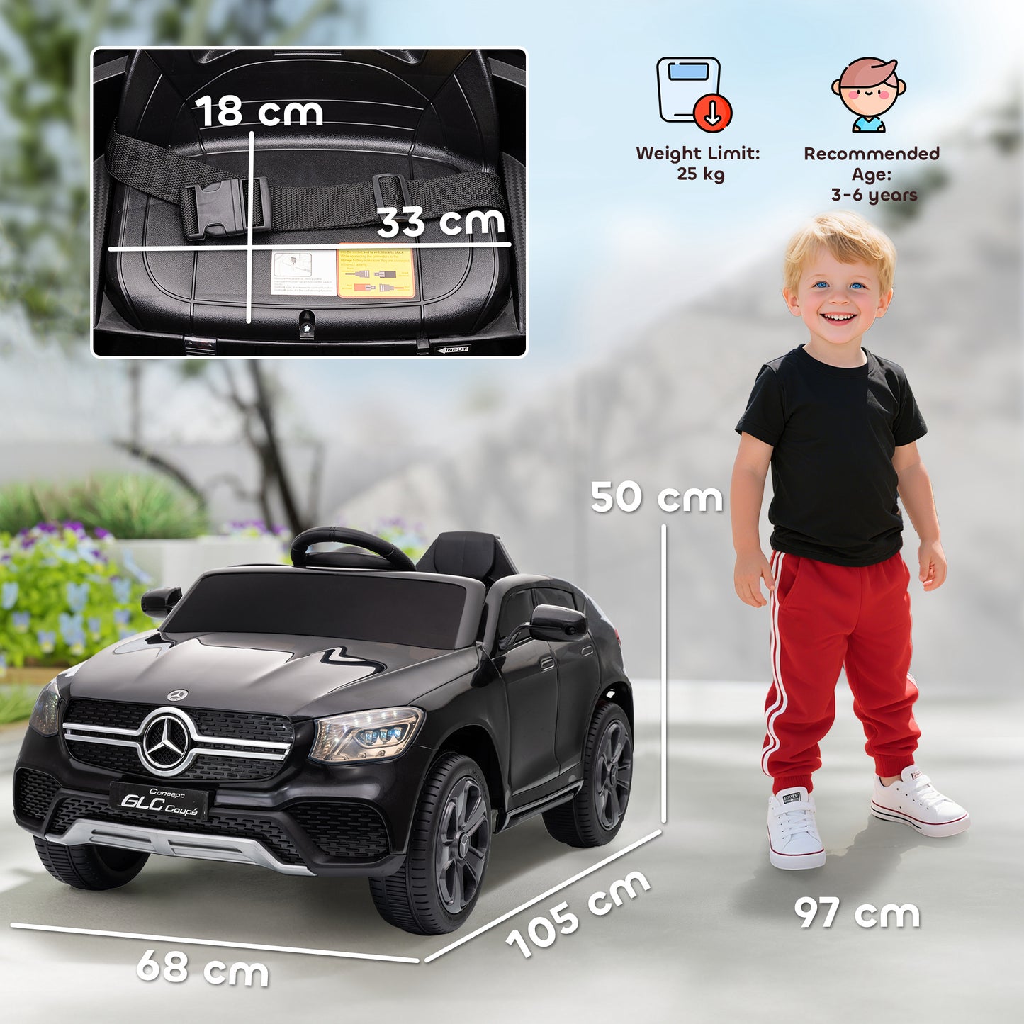 Mercedes-Benz GLC Licensed Kids Ride on Car with Remote Control, Soft Start, MP3, LED Headlights, Black