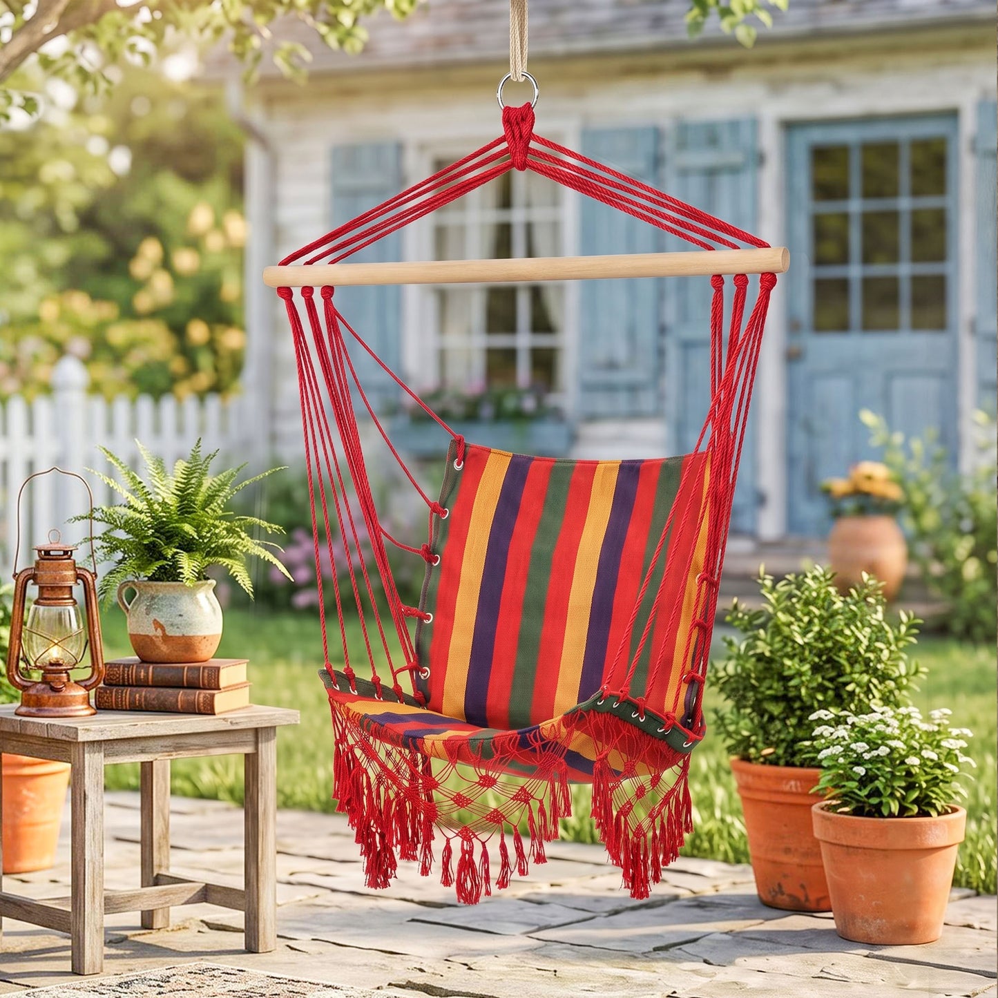 Hammock Chair Swing Colourful Striped Tree Hanging Seat Porch Indoor Outdoor Fabric Garden Furniture