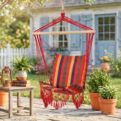 Hammock Chair Swing Colourful Striped Tree Hanging Seat Porch Indoor Outdoor Fabric Garden Furniture