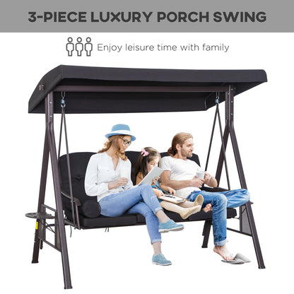 3 Seater Swing Chair Hammock Chair with Adjustable Canopy, Black