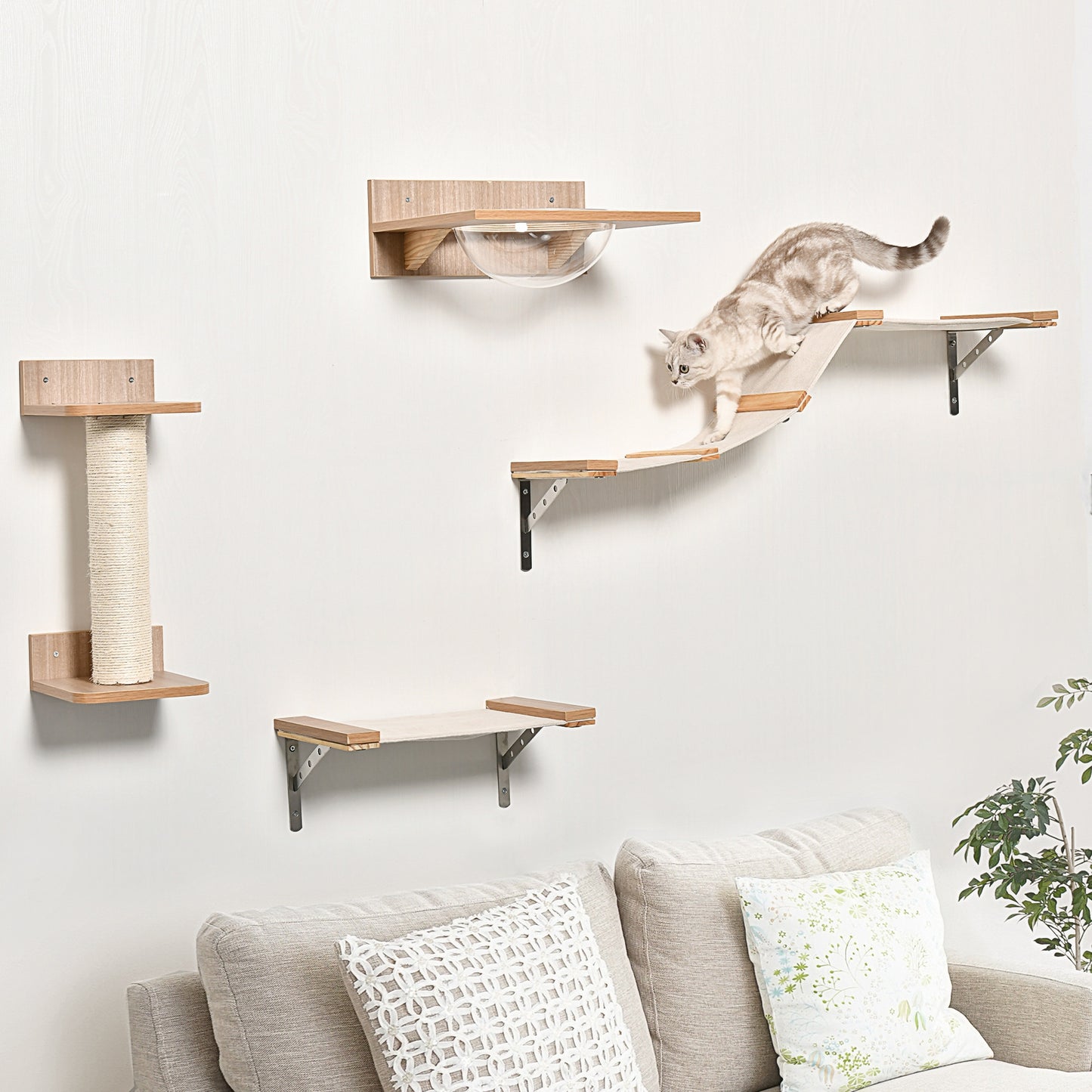 4PCs Wall-mounted Cats Climbing Shelf Set Cat Tree Kitten Perch Activity Center
