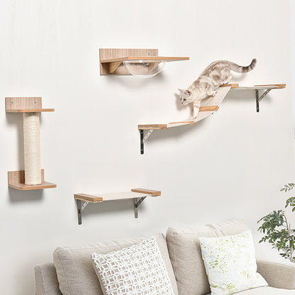 4PCs Wall-mounted Cats Climbing Shelf Set Cat Tree Kitten Perch Activity Center
