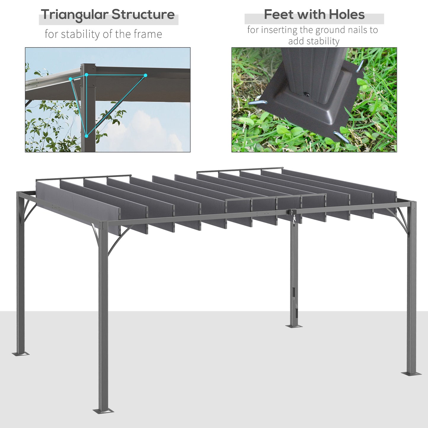 4 x 3(m) Outdoor Pergola with Retractable Roof, Aluminium Louvered Patio Gazebo Canopy for Garden, Patio, Grey