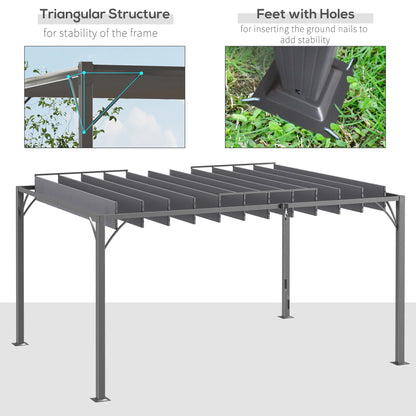 4 x 3(m) Outdoor Pergola with Retractable Roof, Aluminium Louvered Patio Gazebo Canopy for Garden, Patio, Grey