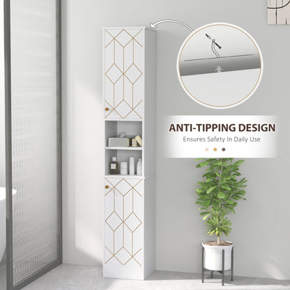 Tall Bathroom Storage Cabinet with Doors, Slim Bathroom Storage Unit with Adjustable Shelves