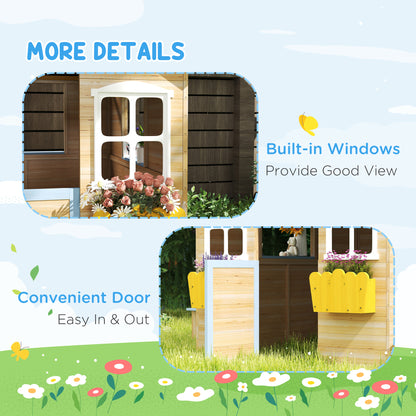 Wooden Playhouse, Wendy House with Door, Bench, Flowerpot Holder, for Ages 3-7 Years, Blue