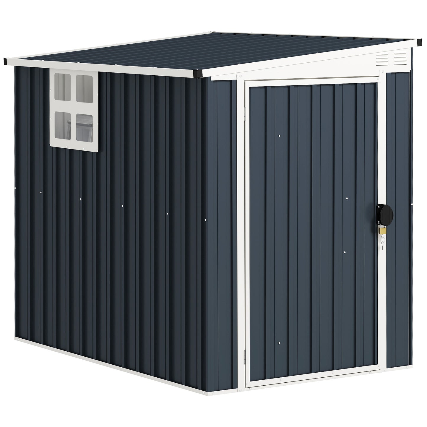 4 x 6ft Lean to Garden Metal Shed, Outdoor Storage Shed with Window, 2 Vents and Lockable Door for Patio, Dark Grey