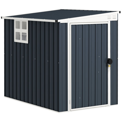 4 x 6ft Lean to Garden Metal Shed, Outdoor Storage Shed with Window, 2 Vents and Lockable Door for Patio, Dark Grey