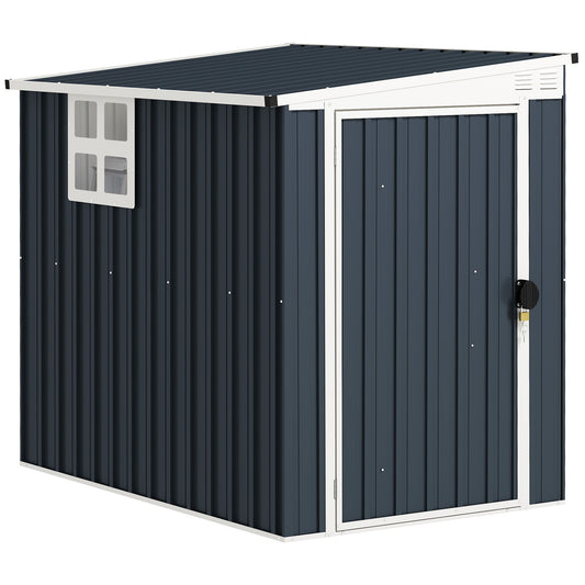 4 x 6ft Lean to Garden Metal Shed, Outdoor Storage Shed with Window, 2 Vents and Lockable Door for Patio, Dark Grey