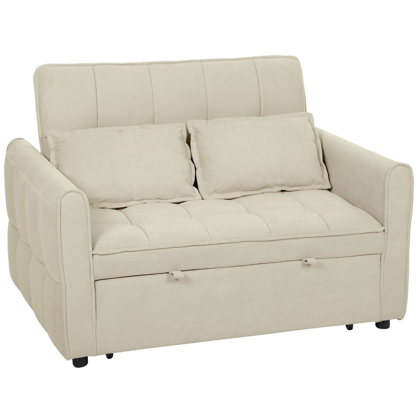 2 Seater Sofa Bed, 3-in-1 Convertible Sleeper Sofa with Click-clack Adjustable Backrest and 2 Pillows, Light Brown