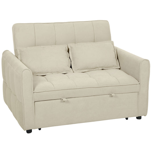 2 Seater Sofa Bed, 3-in-1 Convertible Sleeper Sofa with Click-clack Adjustable Backrest and 2 Pillows, Light Brown
