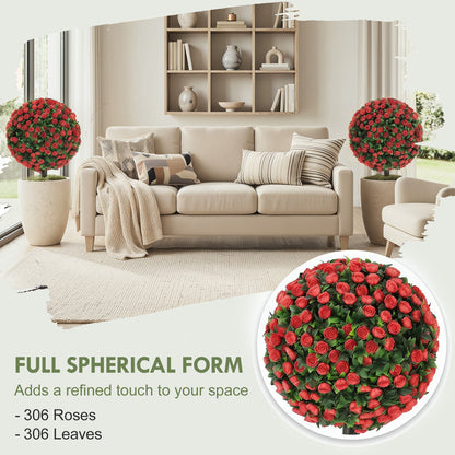 Artificial Rose Topiary UV Resistant, 2-Pack Fake Plants, 55 cm, Red